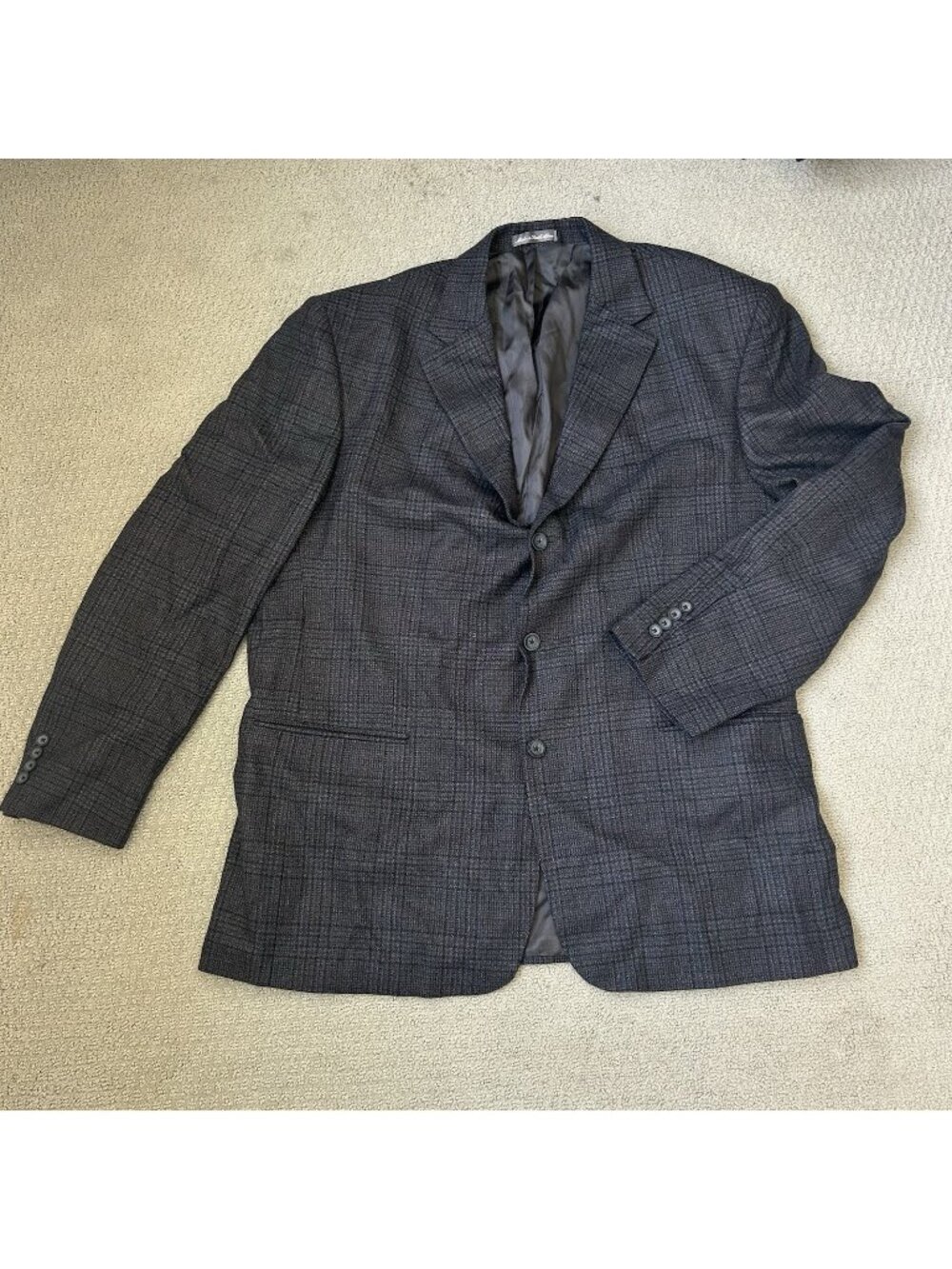 Oscar de la Renta Blazer Jacket Mens 100% Lambswool Plaid Gray Size 46R